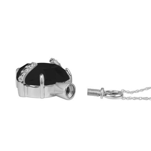 Black Crystal Heart Silver Pendant